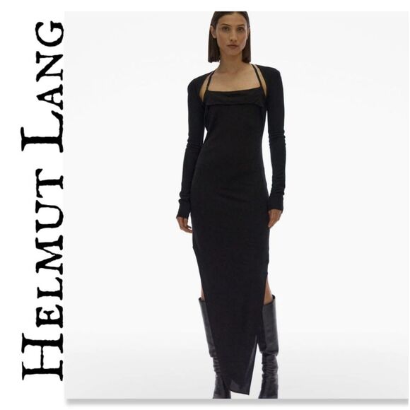 NWT Helmut Lang Midi Cut Out Black Dress - Picture 1 of 14